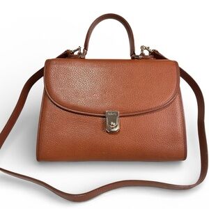 Vintage Burberry Leather Satchel Two Way Work Bag Tan